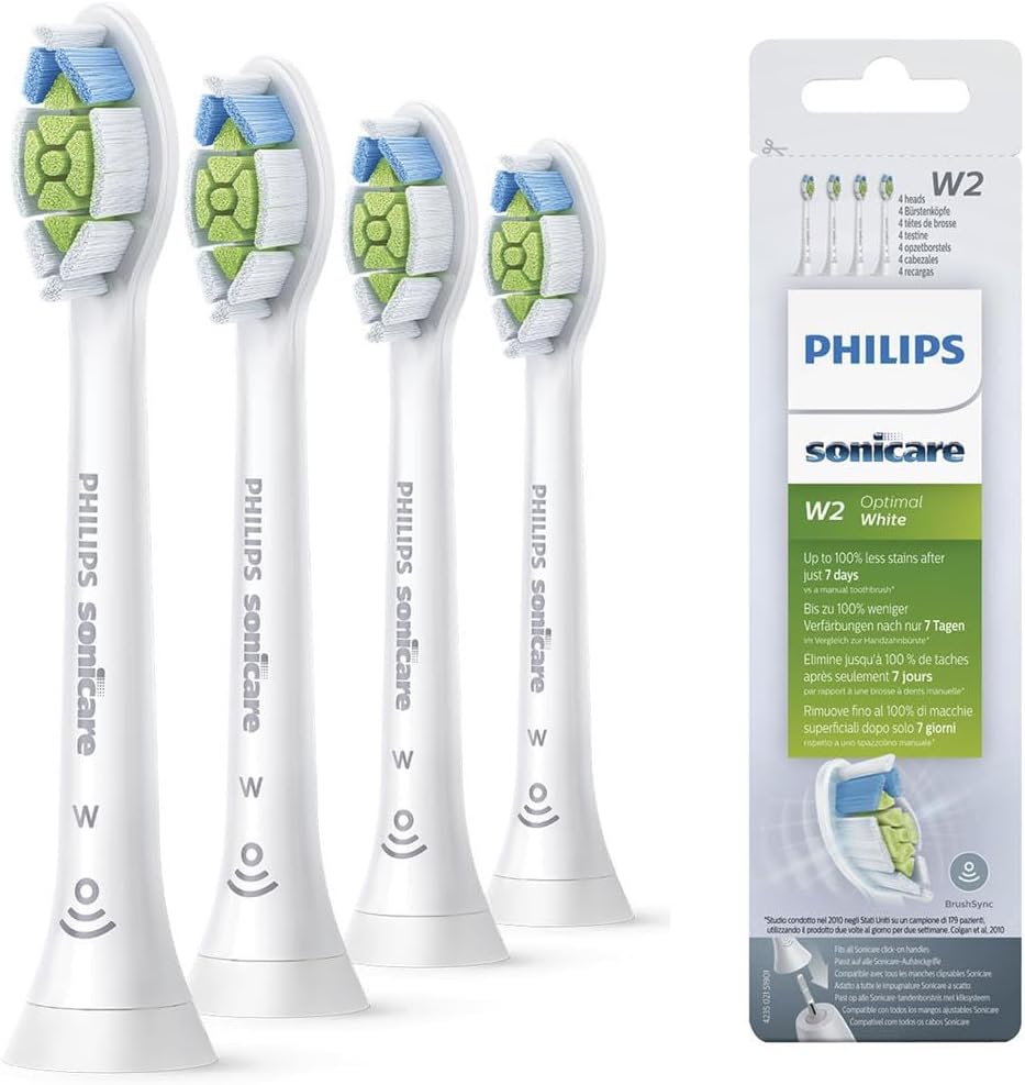 Philips Sonicare Original W2 Sonic Toothbrush Heads - 4 Pack, White (Model HX6064/10)