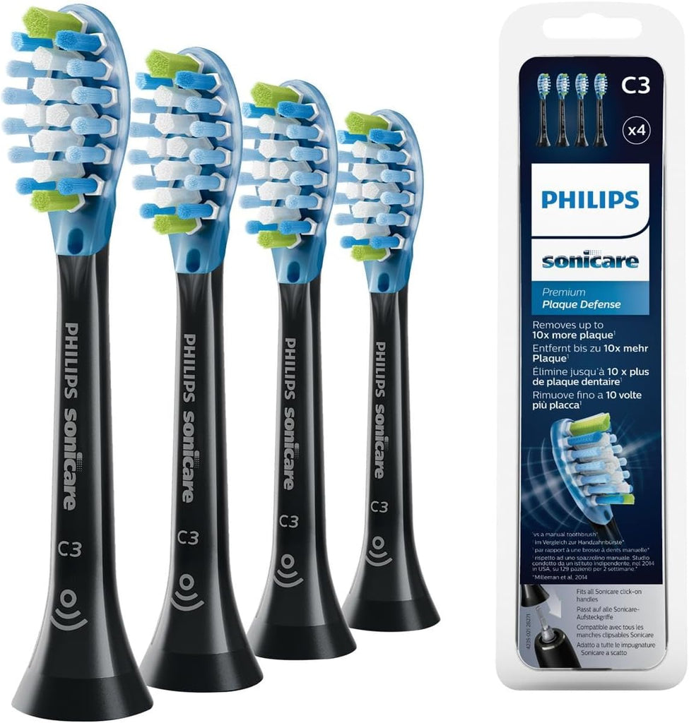 Philips Sonicare Original C3 Premium Plaque Defence Standard Sonic Toothbrush Heads - 4 Pack in Black (Model HX9044/33)