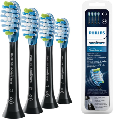 Philips Sonicare Original C3 Premium Plaque Defence Standard Sonic Toothbrush Heads - 4 Pack in Black (Model HX9044/33)