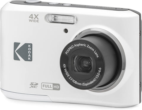 Kodak PIXPRO FZ45 Compact Digital Camera – 16MP, 4x Optical Zoom, 1080p Full HD Video, 27mm Wide Angle (White)