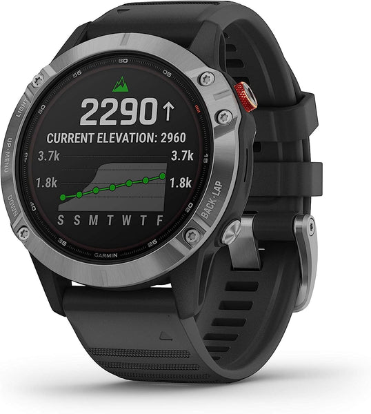 Garmin fēnix 6 Solar, Solar-powered Multisport GPS Watch, Advanced Training Features and Data, Silver with Black Band
