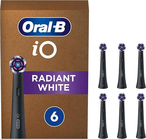 Oral-B iO Radiant White Electric Toothbrush Head, Pack of 6 Toothbrush Heads, Black