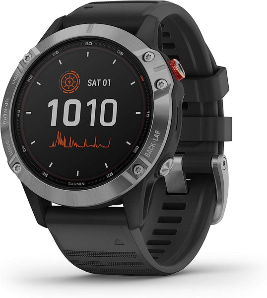 Garmin fēnix 6 Solar, Solar-powered Multisport GPS Watch, Advanced Training Features and Data, Silver with Black Band