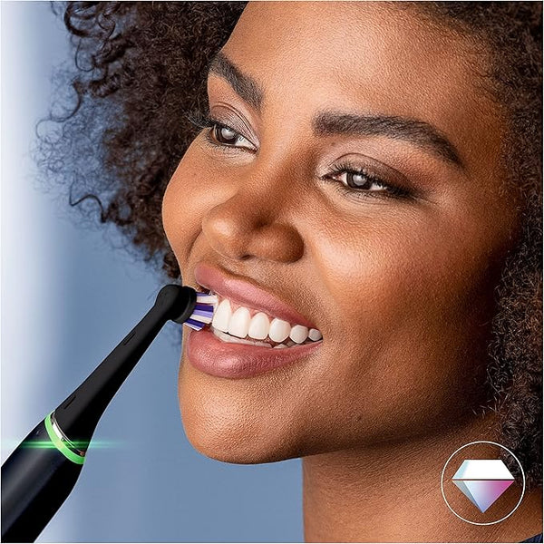 Oral-B iO Radiant White Electric Toothbrush Head, Angled Bristles Deeper Plaque Removal, with Polishing Petals for Teeth Whitening, Pack of 6 Toothbrush Heads, Black (Copy)