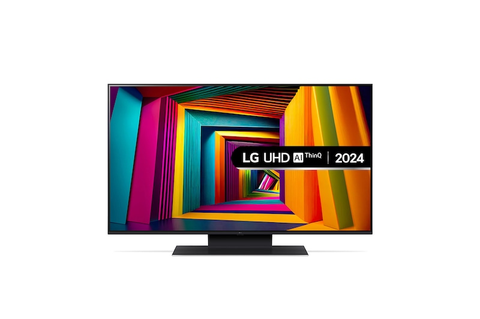 LG UHD TV with colorful abstract design on the screen
