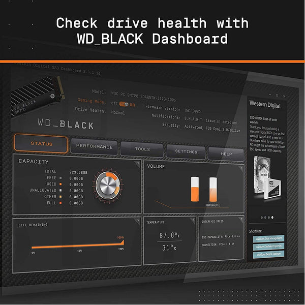 WD_BLACK SN850 1TB NVMe Internal Gaming SSD (PCIe Gen4, 7000 MB/s, M.2 2280, 3D NAND)