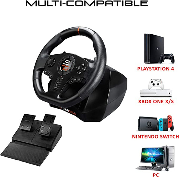 Subsonic Superdrive Steering wheel SV700 for PS4 & Xbox One with pedals, shift paddles, vibrations.