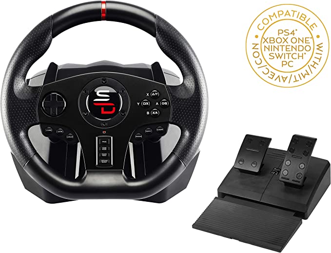 Subsonic Superdrive Steering wheel SV700 for PS4 & Xbox One with pedals, shift paddles, vibrations.